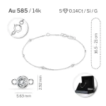 Goldarmband als Ankerkette mit 0,14 Karat Diamanten, Weißgold 585 / 14 Karat, 19 cm lang, Gewicht ca. 0,9 g.