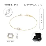 Goldarmband als Ankerkette mit 0,06 Karat Diamanten, Gelbgold 585 / 14 Karat, 18 cm lang, Gewicht ca. 0,8 g.