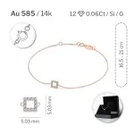 Goldarmband als Ankerkette mit 0,06 Karat Diamanten, Rotgold 585 / 14 Karat, 19,5 cm lang, Gewicht ca. 0,8 g.