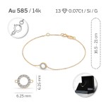 Goldarmband als Ankerkette mit 0,07 Karat Diamanten, Gelbgold 585 / 14 Karat, 18 cm lang, Gewicht ca. 0,8 g.