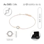 Goldarmband als Ankerkette mit 0,07 Karat Diamanten, Rotgold 585 / 14 Karat, 16,5 cm lang, Gewicht ca. 0,8 g.