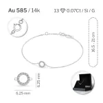 Goldarmband als Ankerkette mit 0,07 Karat Diamanten, Weißgold 585 / 14 Karat, 16,5 cm lang, Gewicht ca. 0,8 g.