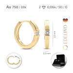 0.06 Karat Diamant Creolen, Gelbgold 750 / 18K, Außendurchmesser 13 mm, Breite 2.3 mm, Gewicht ca. 2.35 g