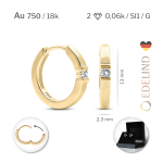 0.06 Karat Diamant Creolen, Gelbgold 750 / 18K, Außendurchmesser 13 mm, Breite 2.3 mm, Gewicht ca. 2.35 g