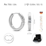 0,06 Karat Diamant Creolen, Weißgold 750 / 18 Karat, Außendurchmesser 13 mm, Breite 2.3 mm, Gewicht ca. 2.9 g.