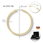 Ohrringe, Creolen, Gelbgold 333 / 8K, Außendurchmesser 30 mm, Breite 2.5 mm, Gewicht ca. 1.4 g