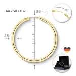 Ohrringe, Creolen, Gelbgold 750 / 18K, Außendurchmesser 40 mm, Breite 2.5 mm, Gewicht ca. 2.9 g