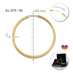 Ohrringe, Creolen, Gelbgold 375 / 9K, Außendurchmesser 40 mm, Breite 2 mm, Gewicht ca. 1.4 g