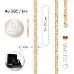 Goldkette als Fantasiekette in Gelbgold 585 / 14K, 80 cm lang, 3,5 mm Breit, Gewicht ca. 8.0 g.