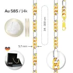 Goldkette als Figarokette hohl in Bicolor Gelbgold / Weißgold 585 / 14K, 80 cm lang, 5,7 mm breit, Gewicht ca. 19.5 g.