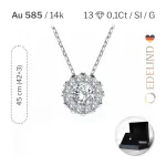 Diamantanhänger in 0,1 Karat, Weißgold 585 / 14 Karat, mit einer 585ger Goldkette in 45 (42+3) cm lang, Gewicht ca. 1,7 g.