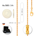Goldkette als Königskette in Gelbgold 585 / 14K, 45 cm lang, 1,8 mm breit, Gewicht ca. 10.6 g.