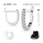 0,32 Karat Diamant Creolen, Weißgold 585 / 14 Karat, Gewicht ca. 1.7 g.