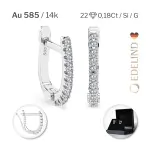 0,18 Karat Diamant Creolen, Weißgold 585 / 14 Karat, Gewicht ca. 1.5 g.