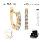 0,6 Karat Diamant Creolen, Gelbgold 585 / 14 Karat, Gewicht ca. 2.2 g.