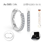 0,22 Karat Diamant Creolen, Weißgold 585 / 14 Karat, Gewicht ca. 2 g.