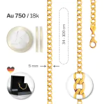Goldkette als Panzerkette facettiert in Gelbgold 750 / 18K, 50 cm lang, 5 mm breit, Gewicht ca. 17.6 g.