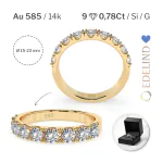 0,78 Karat Diamant Memoire Ring mit 9 Diamanten, Gelbgold 585 / 14K, Weite 69 mm, Gewicht ca. 