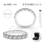 0,78 Karat Diamant Memoire Ring mit 9 Diamanten, Weißgold 585 / 14K, Weite 47 mm, Gewicht ca.