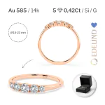 0,42 Karat Diamant Verlobungsring mit 5 Diamanten, Rotgold 585 / 14K, Weite 49 mm, Gewicht ca. 1.5 g.