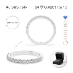 0,42 Karat Diamant Verlobungsring mit 14 Diamanten, Weißgold 585 / 14K, Weite 50 mm, Gewicht ca. 2.1 g.