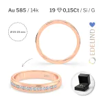 0,15 Karat Diamant Verlobungsring mit 19 Diamanten, Rotgold 585 / 14K, Weite 49 mm, Gewicht ca. 2.8 g.