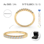 0,18 Karat Diamant Verlobungsring mit 9 Diamanten, Gelbgold 585 / 14K, Weite 72 mm, Gewicht ca. 1.6 g.