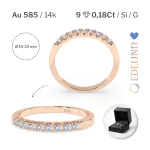 0,18 Karat Diamant Verlobungsring mit 9 Diamanten, Rotgold 585 / 14K, Weite 49 mm, Gewicht ca. 1.6 g.