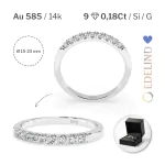 0,18 Karat Diamant Verlobungsring mit 9 Diamanten, Weißgold 585 / 14K, Weite 47 mm, Gewicht ca. 1.6 g.
