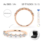 0,5 Karat Diamant Verlobungsring mit 15 Diamanten, Rotgold 585 / 14K, Weite 47 mm, Gewicht ca. 1.4 g.