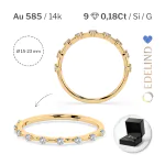 0,18 Karat Diamant Verlobungsring mit 9 Diamanten, Gelbgold 585 / 14K, Weite 70 mm, Gewicht ca. 1.1 g.