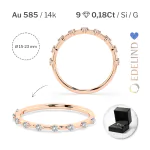 0,18 Karat Diamant Verlobungsring mit 9 Diamanten, Rotgold 585 / 14K, Weite 49 mm, Gewicht ca. 1.1 g.