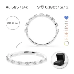 0,18 Karat Diamant Verlobungsring mit 9 Diamanten, Weißgold 585 / 14K, Weite 69 mm, Gewicht ca. 1.1 g.