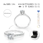 0,4+0,21 Karat Diamant Verlobungsring mit 15 Diamanten, Weißgold 585 / 14K, Weite 61 mm, Gewicht ca. 1.5 g.