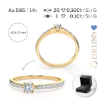 0,1+0,16 Karat Diamant Verlobungsring mit 21 Diamanten, Gelbgold 585 / 14K, Weite 64 mm, Gewicht ca. 1.2 g.