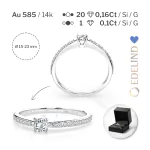 0,1+0,16 Karat Diamant Verlobungsring mit 21 Diamanten, Weißgold 585 / 14K, Weite 67 mm, Gewicht ca. 1.2 g.