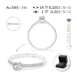 0,2+0,21 Karat Diamant Verlobungsring mit 15 Diamanten, Weißgold 585 / 14K, Weite 60 mm, Gewicht ca. 1.6 g.
