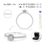 0,29+0,25 Karat Diamant Verlobungsring mit 30 Diamanten, Weißgold 585 / 14K, Weite 67 mm, Gewicht ca. 1.6 g.
