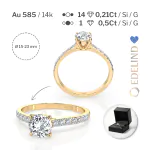 0,5+0,21 Karat Diamant Verlobungsring mit 15 Diamanten, Gelbgold 585 / 14K, Weite 55 mm, Gewicht ca. 1.6 g.