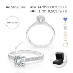 0,5+0,21 Karat Diamant Verlobungsring mit 15 Diamanten, Weißgold 585 / 14K, Weite 64 mm, Gewicht ca. 1.6 g.
