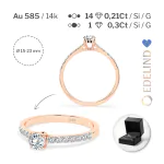 0,3+0,21 Karat Diamant Verlobungsring mit 15 Diamanten, Rotgold 585 / 14K, Weite 49 mm, Gewicht ca. 1.5 g.