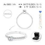 0,3+0,21 Karat Diamant Verlobungsring mit 15 Diamanten, Weißgold 585 / 14K, Weite 64 mm, Gewicht ca. 1.5 g.