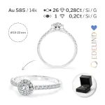 0,2+0,28 Karat Diamant Verlobungsring mit 27 Diamanten, Weißgold 585 / 14K, Weite 64 mm, Gewicht ca. 1.5 g.