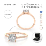 0,15 Karat Diamant Verlobungsring mit 11 Diamanten, Rotgold 585 / 14K, Weite 58 mm, Gewicht ca. 1.7 g.