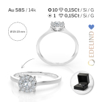 0,15 Karat Diamant Verlobungsring mit 11 Diamanten, Weißgold 585 / 14K, Weite 53 mm, Gewicht ca. 1.7 g.