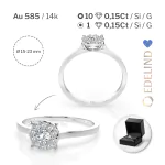 0,15 Karat Diamant Verlobungsring mit 11 Diamanten, Weißgold 585 / 14K, Weite 70 mm, Gewicht ca. 1.7 g.