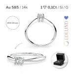 0,10 Karat Diamant Verlobungsring mit 1 Diamanten, Weißgold 585 / 14K, Weite 70 mm, Gewicht ca. 1.7 g.