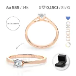 0,15 Karat Diamant Verlobungsring mit 1 Diamanten, Rotgold 585 / 14K, Weite 49 mm, Gewicht ca. 1.6 g.