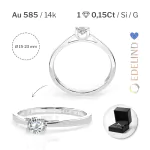 0,15 Karat Diamant Verlobungsring mit 1 Diamanten, Weißgold 585 / 14K, Weite 67 mm, Gewicht ca. 1.6 g.