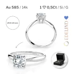 0,5 Karat Diamant Verlobungsring mit 1 Diamanten, Weißgold 585 / 14K, Weite 64 mm, Gewicht ca. 1.9 g.
